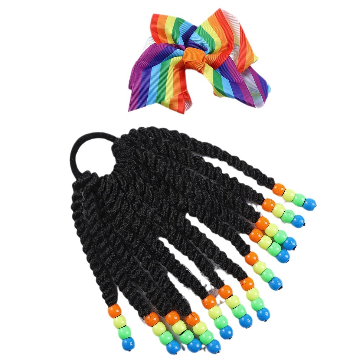 Punto trenza sucia con cuentas lazo para niños peluca de cola de caballo beaded ponytail para niños