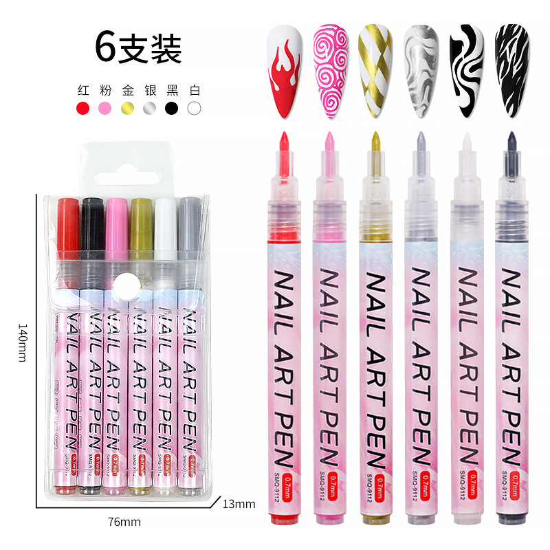 SOMEQI Bolígrafo para decoración de uñas de 12 colores para pintar y puntear, bolígrafo con punta de aguja para diario DIY, bolígrafo para delinear, bolígrafo para grafiti para decoración de uñas.