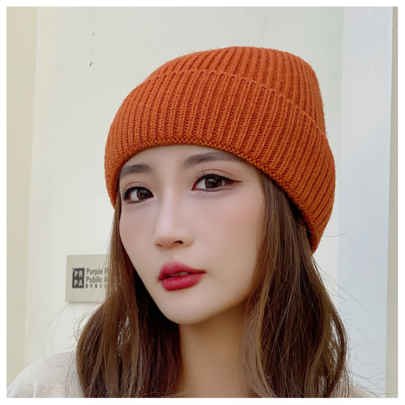 Herfst en winter nieuwe mannen en vrouwen dezelfde stijl gebreide muts versie eenvoudige mode wollen muts paar effen kleur warme muts_voghion.com