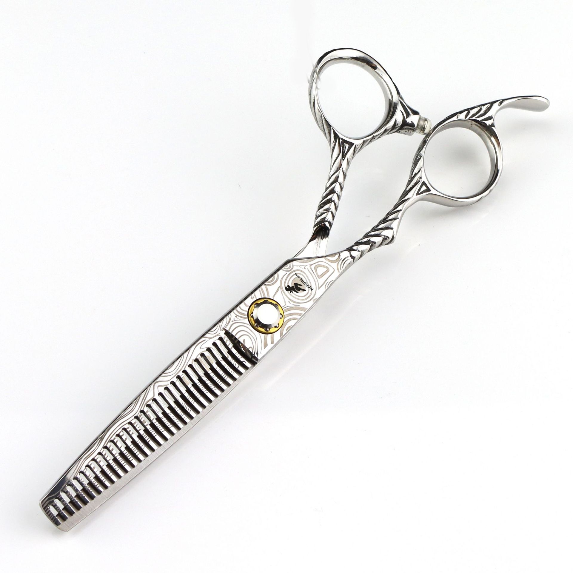 Tijeras de peluquería para zurdos con tornillo de cojinete de 6,0 pulgadas y patrón de Damasco: tijeras rectas para entresacar y cortar._voghion.com