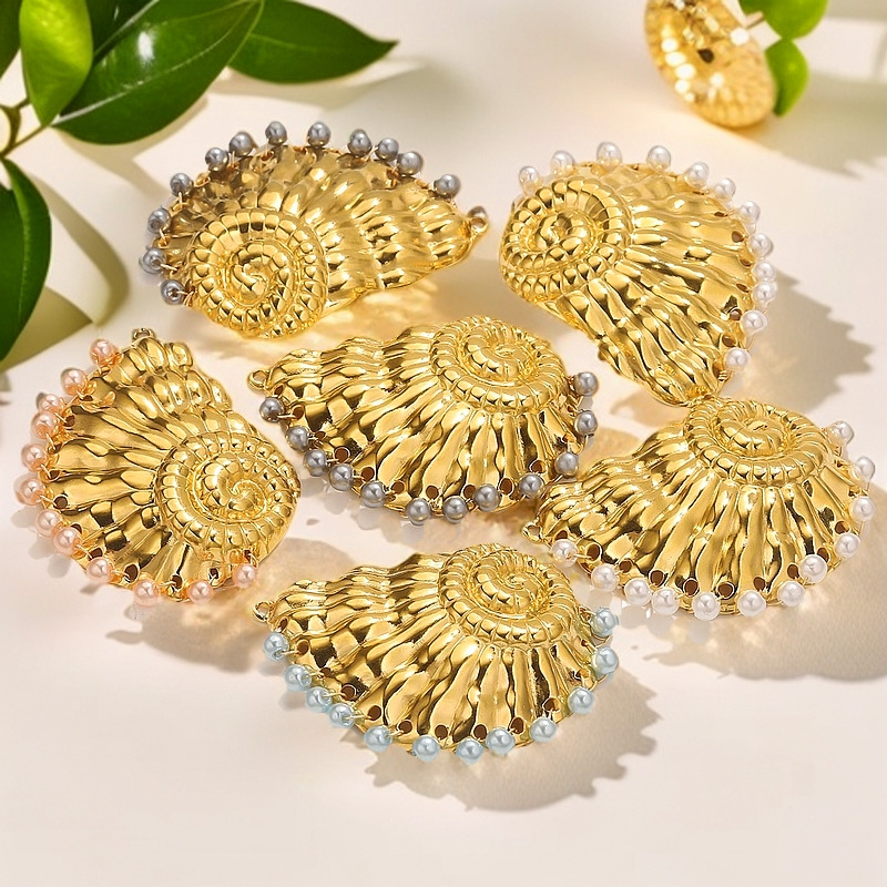 Serie océano de acero inoxidable caracol grande colgante de concha grande colgante DIY accesorios de joyería hechos a mano al por mayor