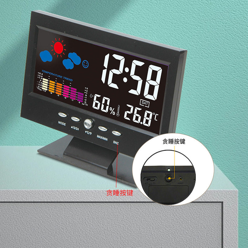 Perpetual Calendar Temperature Humidity Color Screen Clock Weather Forecast Lcd Backlight Alarm Clock Large Screen 8082t Voice Control Meteorological Clock