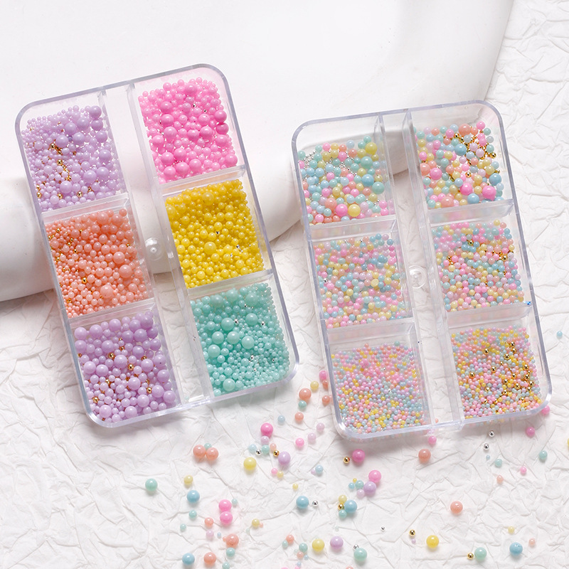 Internet celebridad nuevo macaron caramelo color saltar cuentas monocromo color mezclado plástico pequeño cuentas redondas manicure 6 rejilla caja joyería