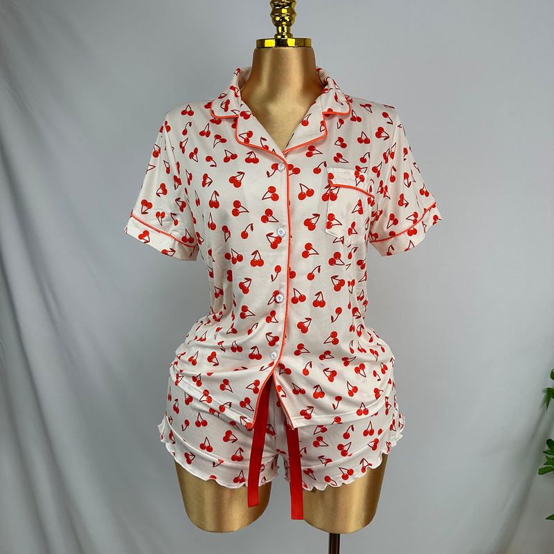 新しいヨーロッパとアメリカの女性用パジャマ、夏用カーディガン、半袖ショーツ、ツーピースホーム服、屋外で着用可能 пижама|undefined