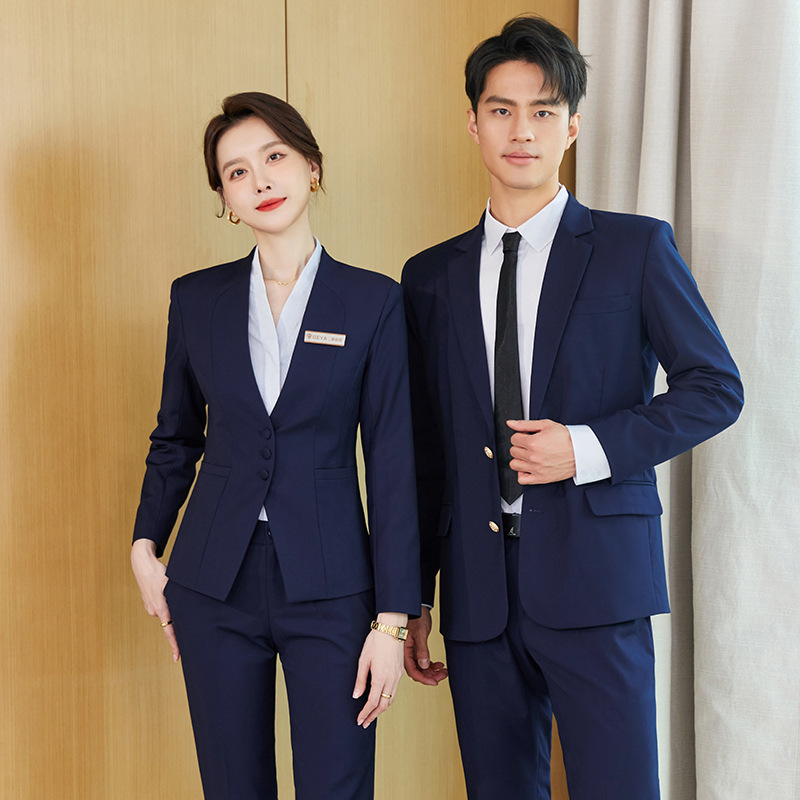 Women's Blue Suit Set, Spring 2024 New Style, High-End Professional Formal Wear, Hotel Reception Manager Work Uniform