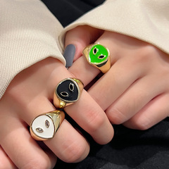 新品亞馬遜外貿時尚外星人戒指女生滴膠個性開口食指指環誇張手飾