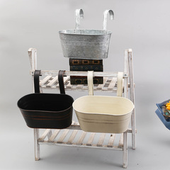 可拆卸掛鈎橢圓形鐵皮掛鈎桶復古做舊園藝花盆懸掛鐵桶鐵皮花盆