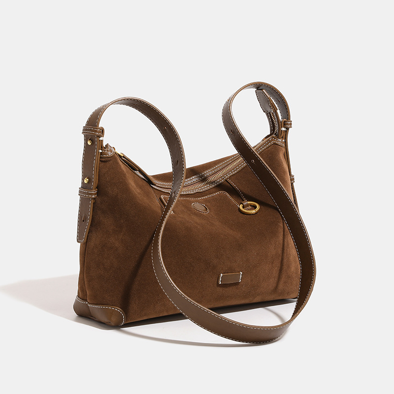 Tracking Series Light-Colored Vegetable Tanned Leather Hobo Bag For Women, Suede Underarm Bag, Commuter Dumpling Bag, Shoulder & Crossbody Versatile Bag - Thumbnail 4