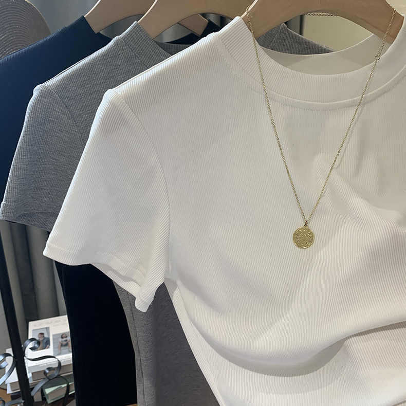 Foreign trade big brand cut the original single genuine goods! Pit Thread Foundation Round Neck Temperament Knitted Sweater T-Shirt Short Sleeve Women's Summer Foreign trade big brand cut the original single genuine goods! Pit Thread Foundation Round Neck Temperament Knitted Sweater T-Shirt Short Sleeve Women's Summer