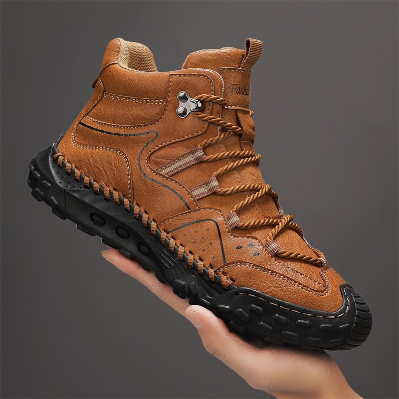 Men's Handmade Casual Shoes, Short Boots, Men's Outdoor Casual Boots, Trendy Mid-Top Men's Shoes_vogvips.com