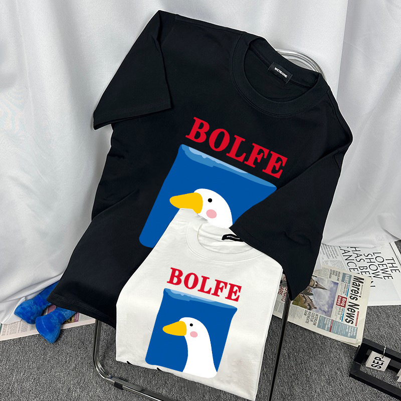 230g Heavy Short Sleeve European Edition Cartoon Printed Loose Large Size Couple T-Shirt Top ins Trendy Men's and Women's Base Shirt