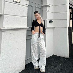 Hollister小海鸥字母翻边织带碎花长裤宽松百搭美式女休闲裤睡裤