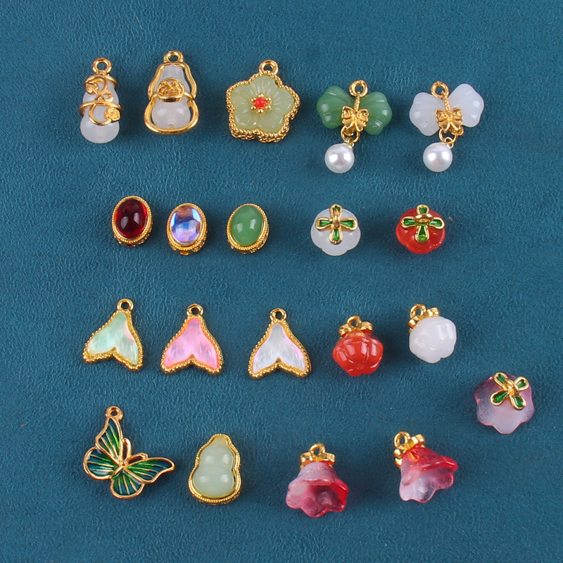 New ancient sand gold pendant bow gourd inlaid jade pendant diy bracelet necklace jewelry accessories batch New ancient sand gold pendant bow gourd inlaid jade pendant diy bracelet necklace jewelry accessories batch