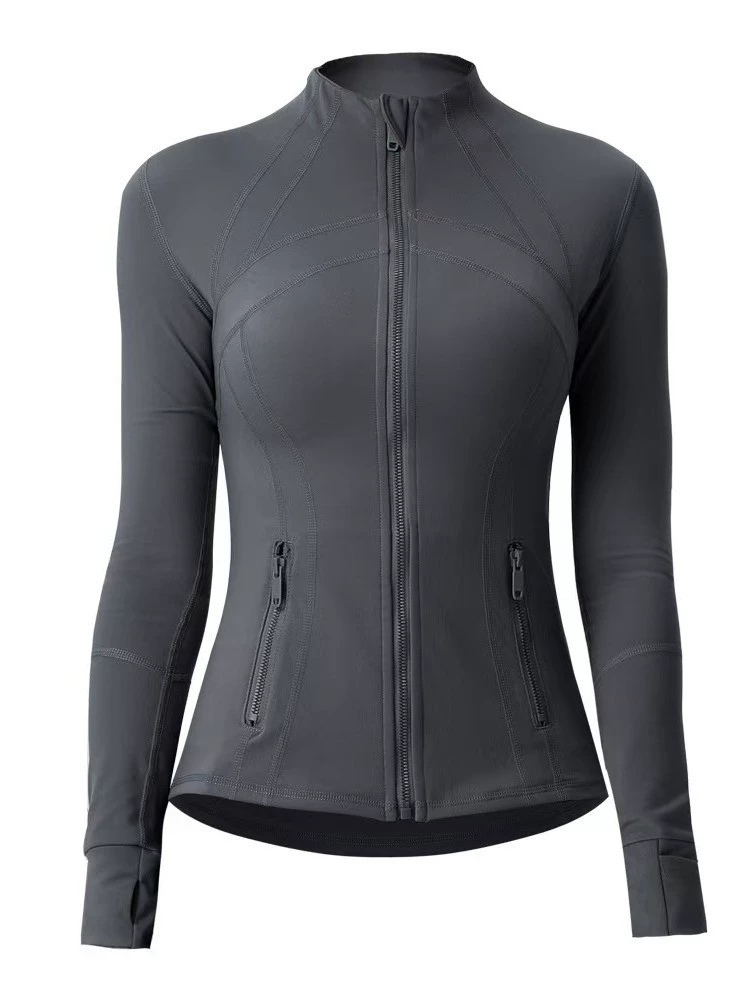 Двусторонняя эластичная спортивная куртка с молнией, йога одежда, Slim fit