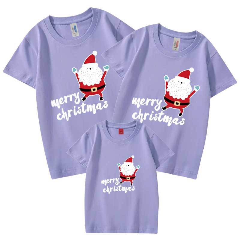 Camiseta venta al por mayor verano inglés Santa Claus auto-producido y auto-vendido algodón refinado padre-hijo Clase de ropa venta rápida niños de manga corta cuello redondo
