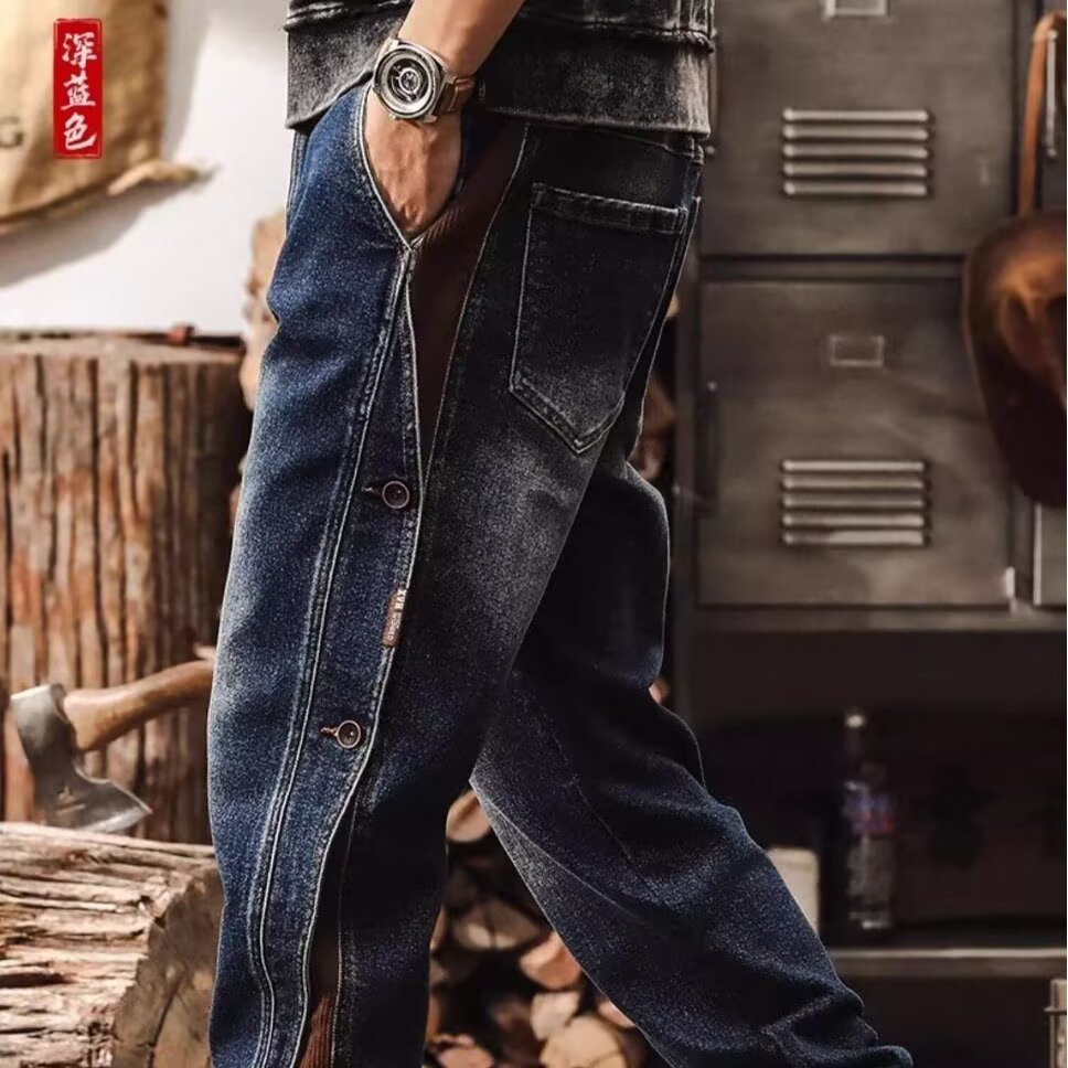 2026 nuevos jeans negros de moda para hombres pantalones largos sueltos pantalones retro americanos para hombres
