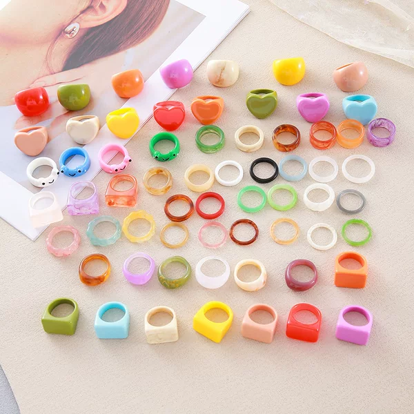 Mix and match explosive ring female love square color Japanese and Korean index finger ring fashion mini ring exaggerated jewelry wholesale