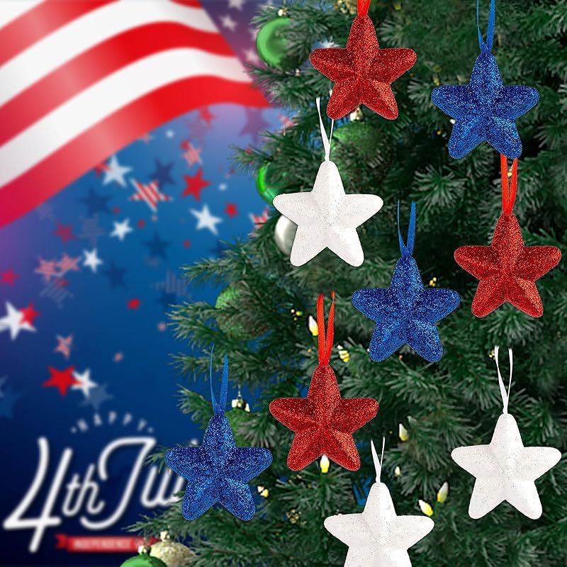 Decoraciones del Día de la Independencia DIY 24 piezas de decoración roja, blanca y azul 6CM pentacos al por mayor