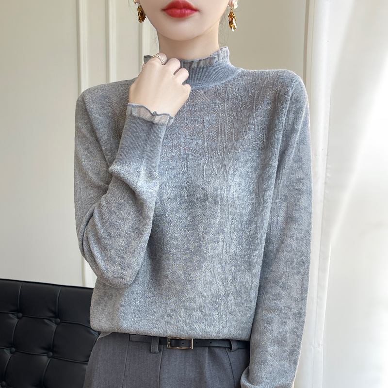 French Style Fashionable Western Style Lace Collar Long Sleeve Base Shirt Women's Autumn and Winter Lace Crochet Flower Fashion Sweater Trendy for 2024