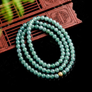 Natural A goods jadeite jade 6mm blue water jade beads necklace three rings bracelet ice jade stone women's sweater chain wholesale
