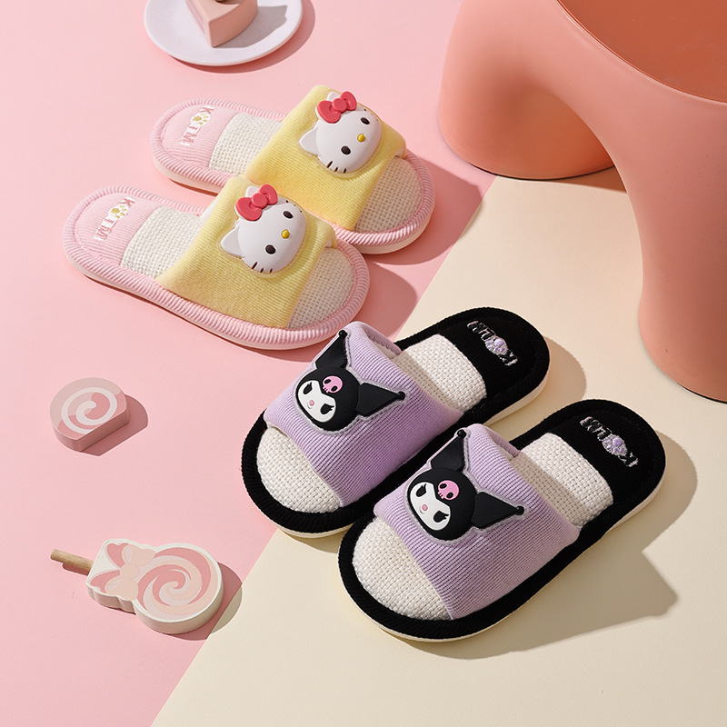 Spring and autumn children's linen slippers, cartoon soft-soled home anti-slip odorless eco-friendly slippers for older children, girls, and parent-child use Spring and autumn children's linen slippers, cartoon soft-soled home anti-slip odorless eco-friendly slippers for older children, girls, and parent-child use