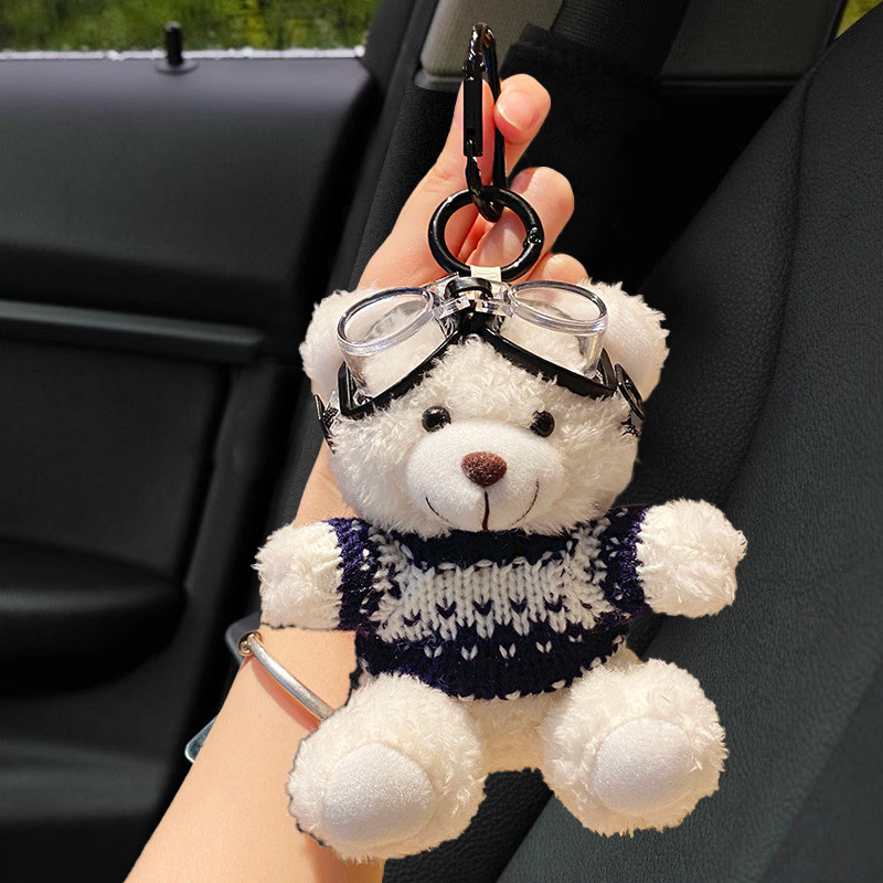 Lindo oso llavero de coche muñeca de felpa de mujer colgante de coche llavero hebilla de llave colgante de bolsa anti-pérdida