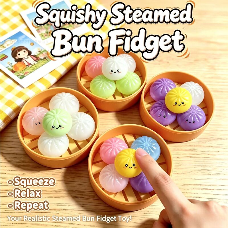 5Pcs Mini Steamer Bun Squeezable Toys Set Soft Stress Relief 5Pcs Mini Steamer Bun Squeezable Toys Set Soft Stress Relief