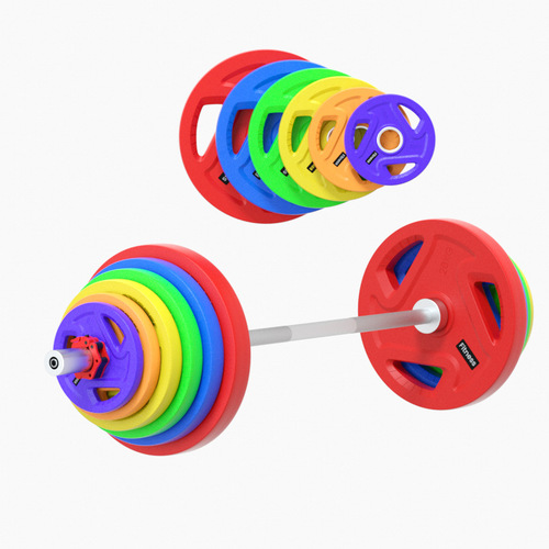 Gym rubber-coated barbell plates with large holes, household lifting three-hole grip plates with large holes, commercial Olympic bars and Olympic plates wholesale