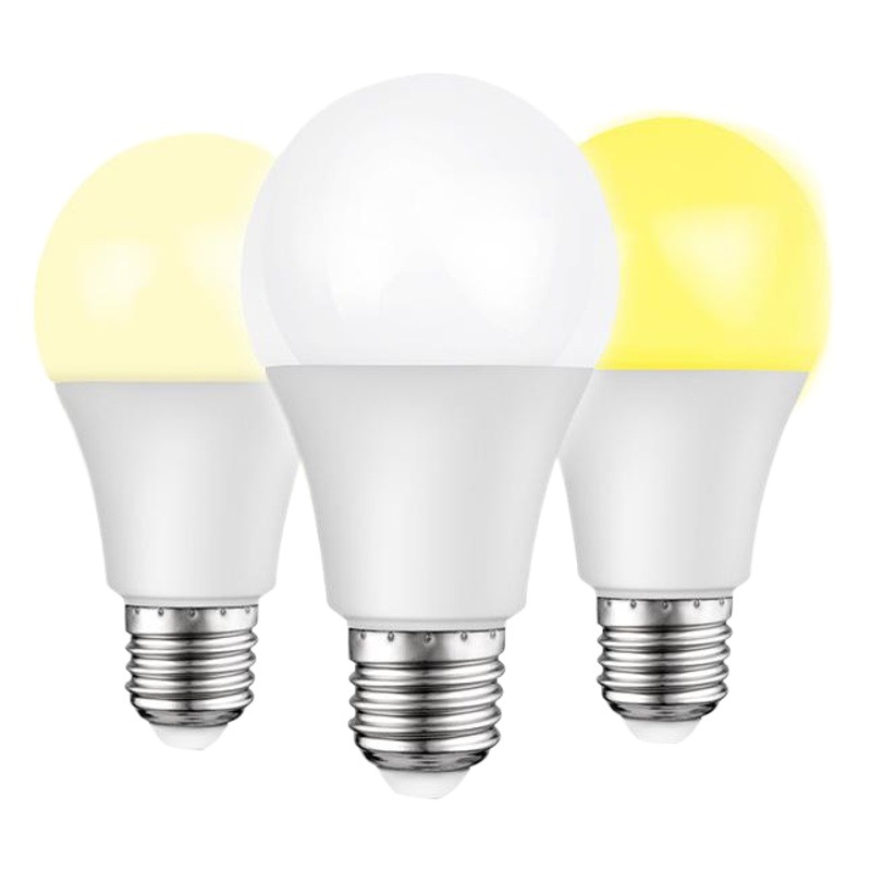 Bombilla led lámpara de plástico Paquete de aluminio de tres colores bombilla cambiante bombilla E27 tornillo bombilla protección para los ojos lámpara hogar iluminación interior