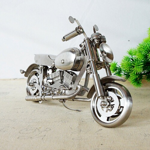 New stainless steel handmade rolling textured motorcycle model ornaments as gifts for children SMG motorcycles