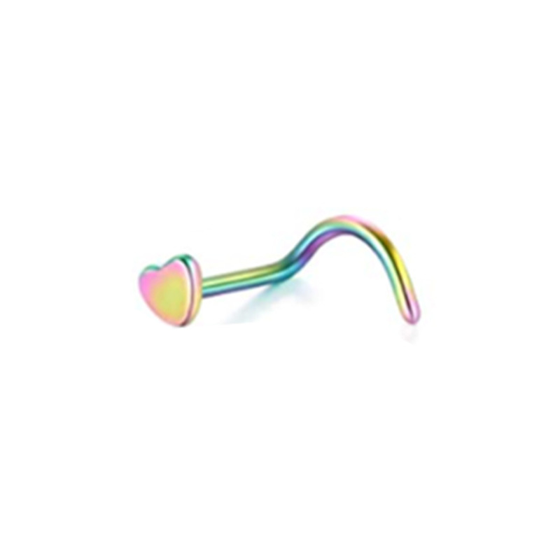Edelstahl-Nasenpiercing in verschiedenen Farben, gerader S-L-Stabform mit Herz- und Kugelform_voghion.com