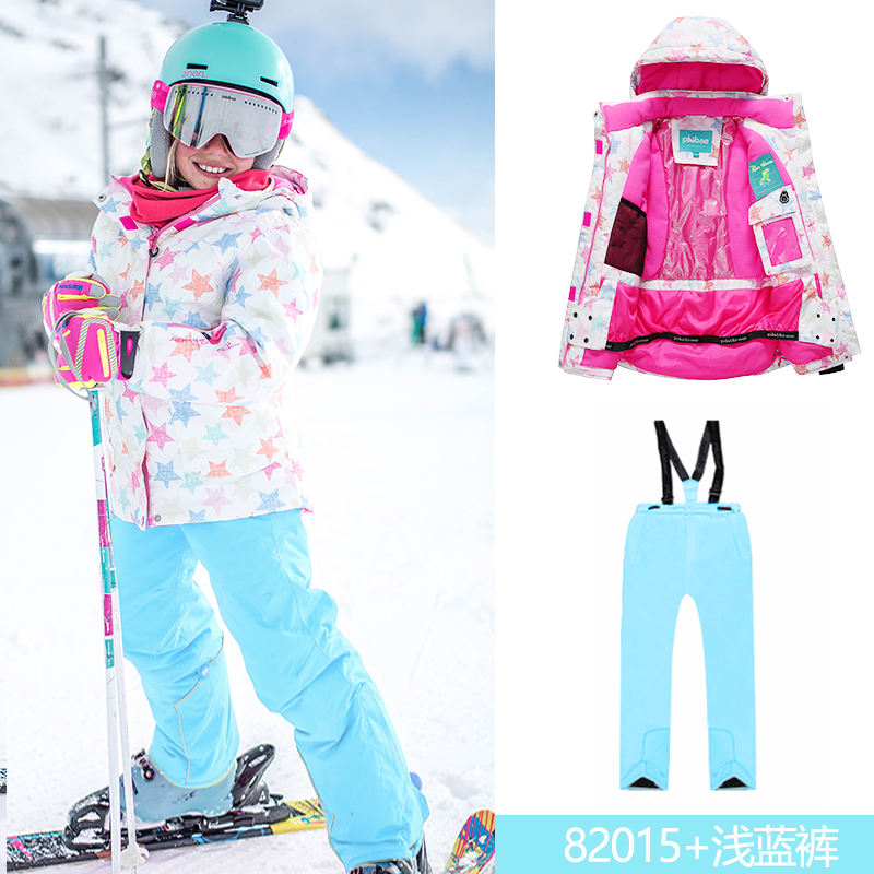 Phoebe elefante trajes de esquí para niños niñas y niños engrosados a prueba de viento conjunto completo de equipos de mujeres para hombres nuevos niños de invierno