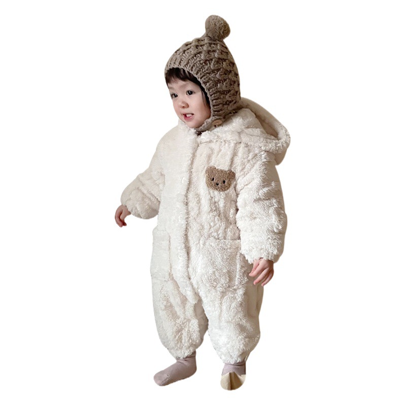 Ropa de bebé mono de los niños pijamas de franela homewear engrosada de los niños de lana forrada bebé niña ropa de invierno ropa de los niños