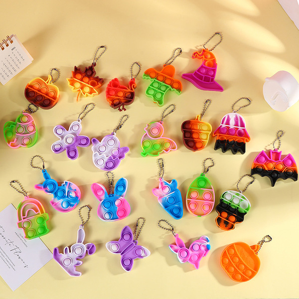 European and American Festive Atmosphere Pendant Cartoon Kidsren's Bubble Music Decompression Toy Mini Silicone Keychain Pendant