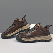 男生头层牛皮高帮鞋板鞋男款潮鞋欧洲站男鞋秋冬加绒休闲鞋韩版潮