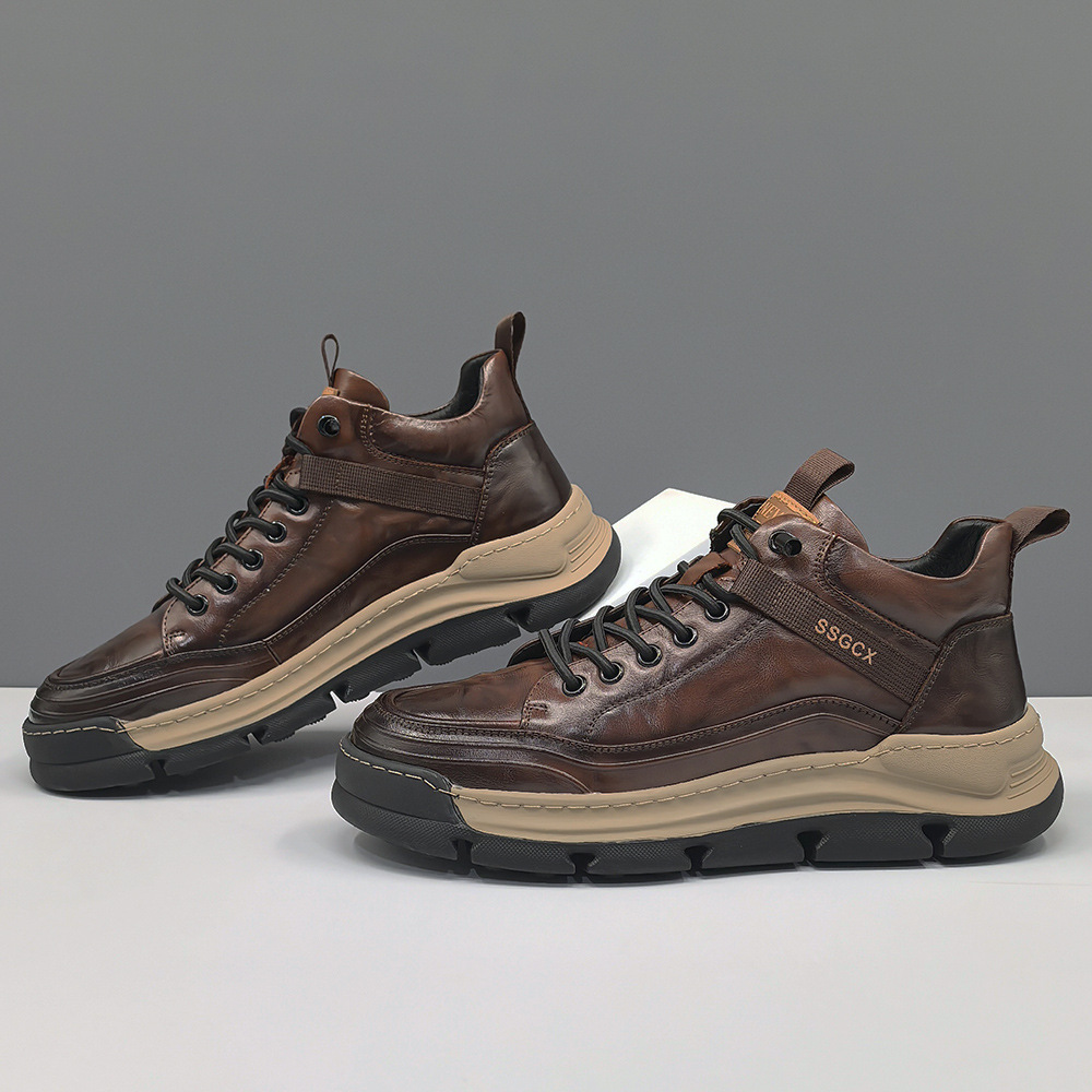 男生头层牛皮高帮鞋板鞋男款潮鞋欧洲站男鞋秋冬加绒休闲鞋韩版潮