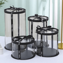 透明圆形蛋糕盒子包装盒4四6六8八10寸单双层黑色圆盒生日打包盒