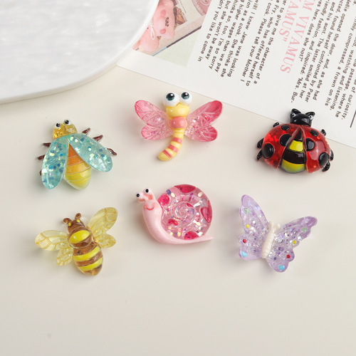 Cartoon DIY resin accessories and decorations colorful insect series cream glue hair clip phone case shoe clip keychain pendant