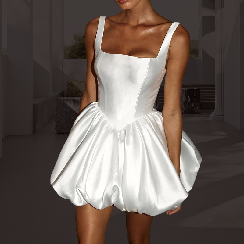 Cross-Border Spaghetti Strap Dress, French-Style Puff Skirt, Fashionable and Simple Design, Birthday Party Dress