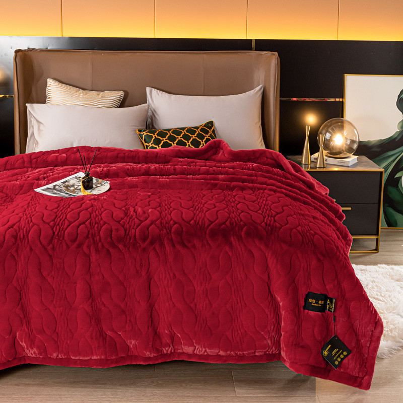 U7T 하이 엔드 웨딩 담요 두꺼운 모방 토끼 모피 담요 더블 웨딩 레드 담요 가을과 겨울에 따뜻한