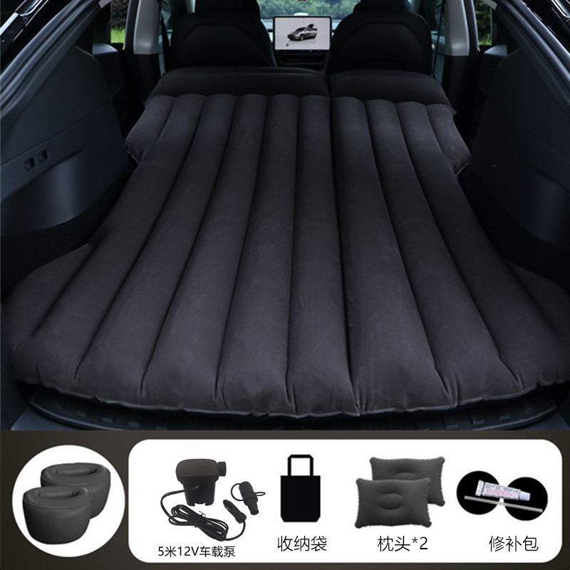 Shiyong – For Tesla Model Vehicle-mounted inflatable bed - black-tesla-model-y-with-5m-12v-car-pump-round-stool
