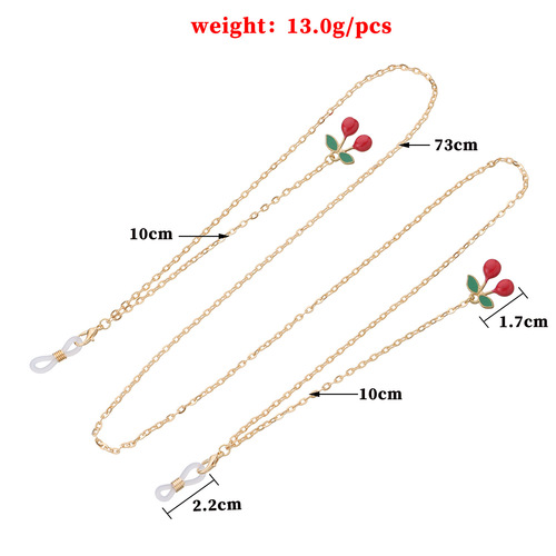 European and American Style Red Cherry Pendant Eyeglass Chain, Fashion Metal Chain Eyeglass Accessory