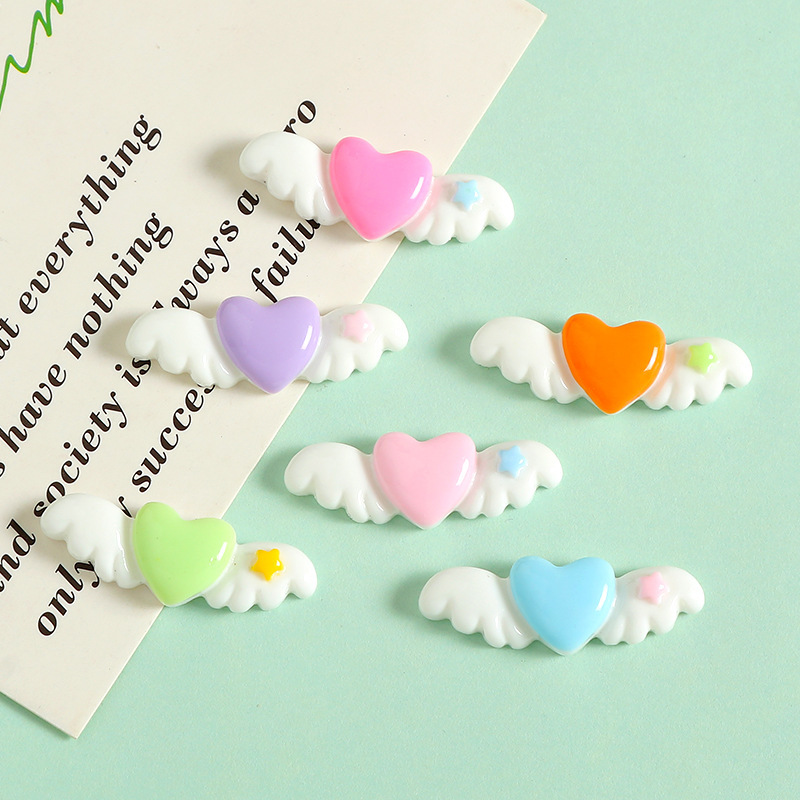 Macaron Color Heart Wings Wings Resin Small Accessories DIY Cream Glue Cup Refrigerator Magnet Shoe Buckle Accessories