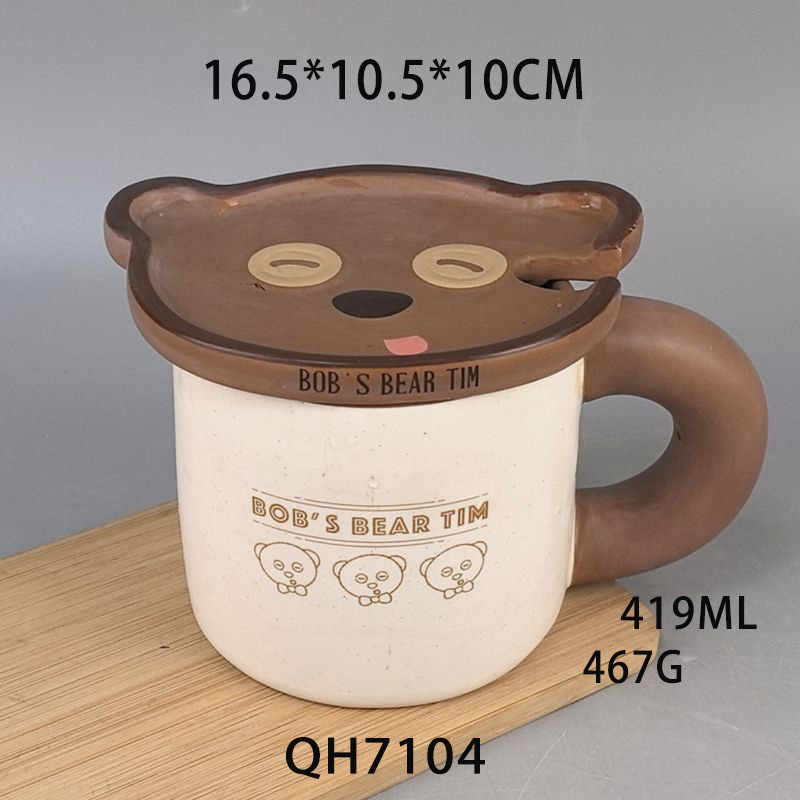 Taza de cerámica de oso lindo y divertido Taza de agua con tapa Taza linda de alto valor Regalo retro para niñas