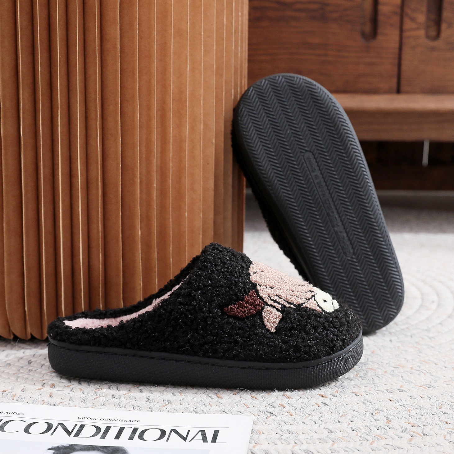 Regalo de vacaciones transfronterizo popular animal impreso zapatillas de algodón para hombres y mujeres Zapatillas de lana de invierno para el hogar Highland vaca Highland