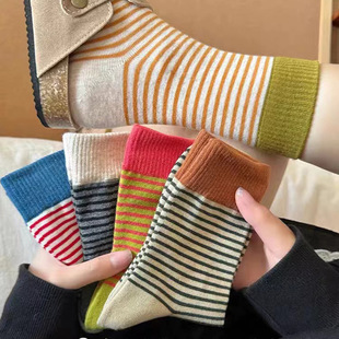 Contrast color striped socks children spring and autumn red striped stockings vintage ins fashionable autumn and winter stockings wholesale