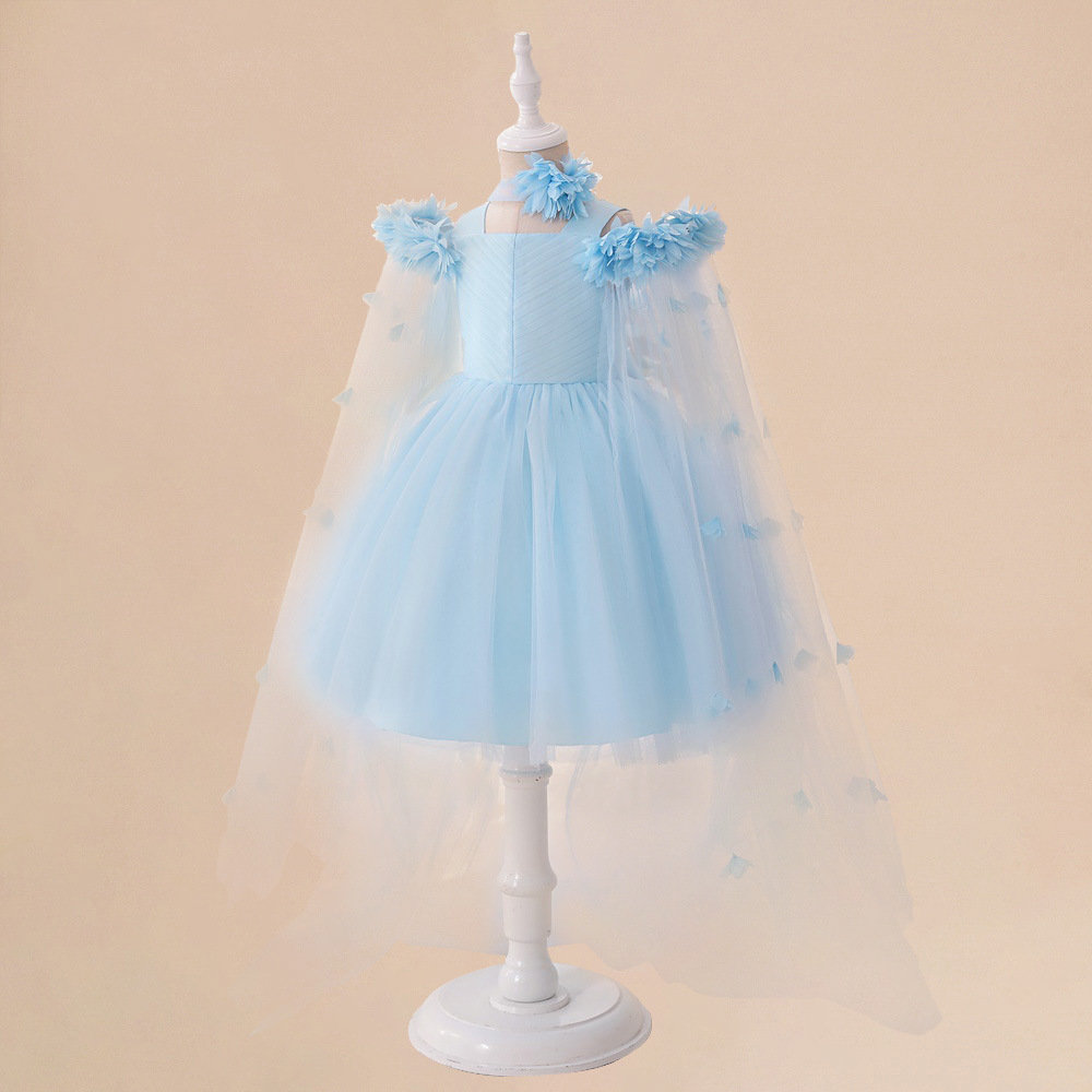 Europa y los Estados Unidos nuevos vestidos de vestidos de niños flores de cola capa de malla de ropa de flores de niños vestidos de princesa