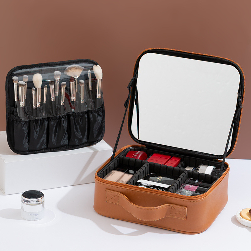 Espejo bolsa de almacenamiento portátil caja de almacenamiento de cosméticos caja de maquillaje simple portátil estilo coreano bolsa de viaje para mujeres multifuncional