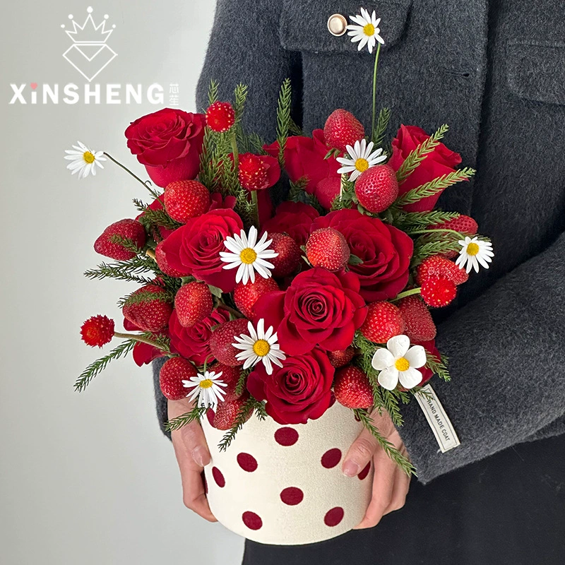 芯苼 Клубничный круглый, сумка, пакет, DIY, букет, подарок на день рождения