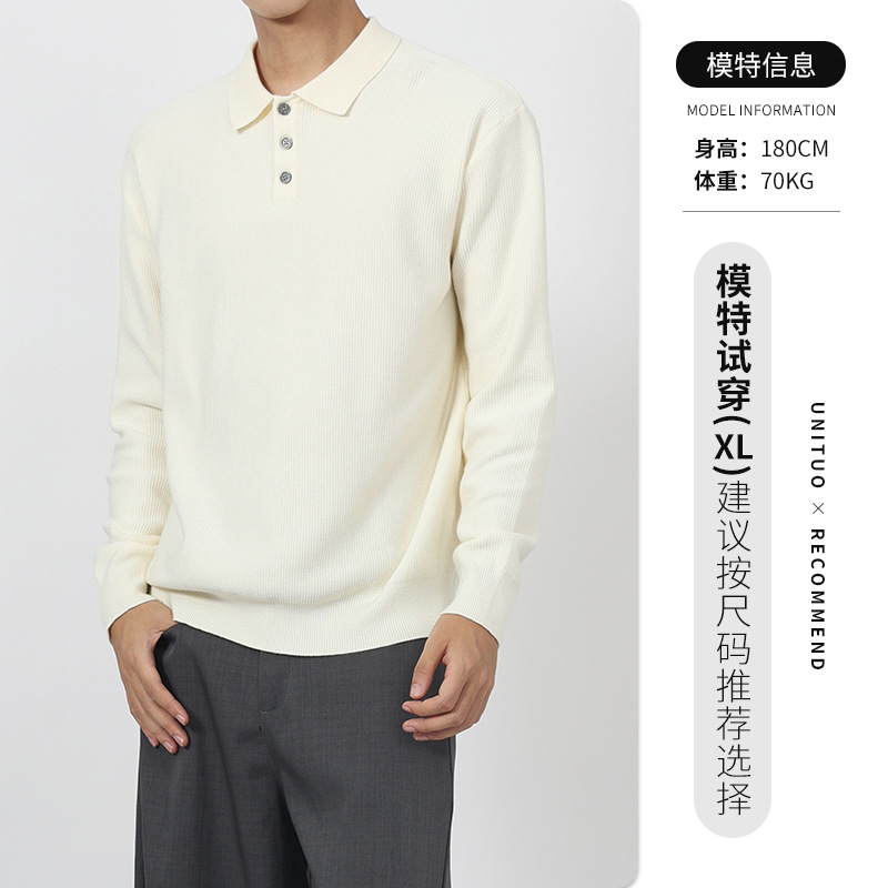 Lujo ligero hombre polo hombre de negocios casual alto sentido de la solapa suéter de punto polo chaqueta hombre